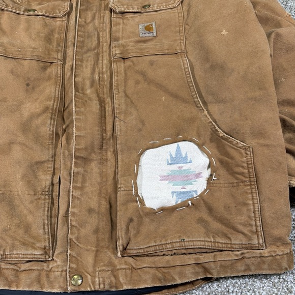 Vintage Distressed Carhartt Full Swing Jacket Super Faded Size Large Patchwork - Picture 2 of 16